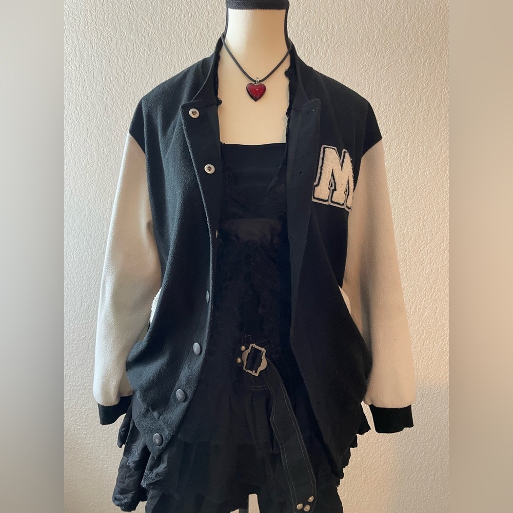 Black and White Varsity Jacket with Letter Detail